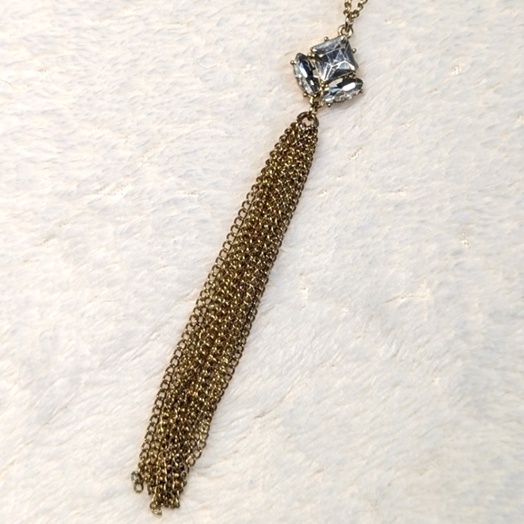 Vintage Rock Box Goldtone Rhinestone/Tassel Pendant Necklace - Picture 2 of 10